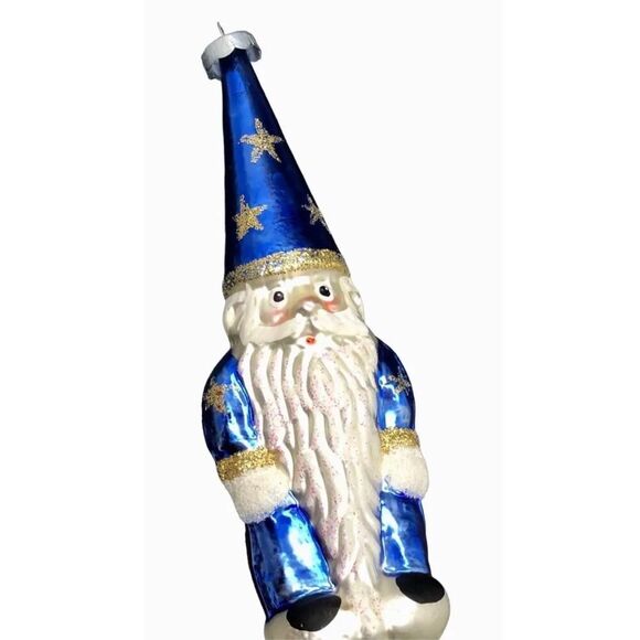 Vintage Mid Century Glossy Christmas Ornament Depicting Wizard Like Santa Claus - Picture 13 of 14